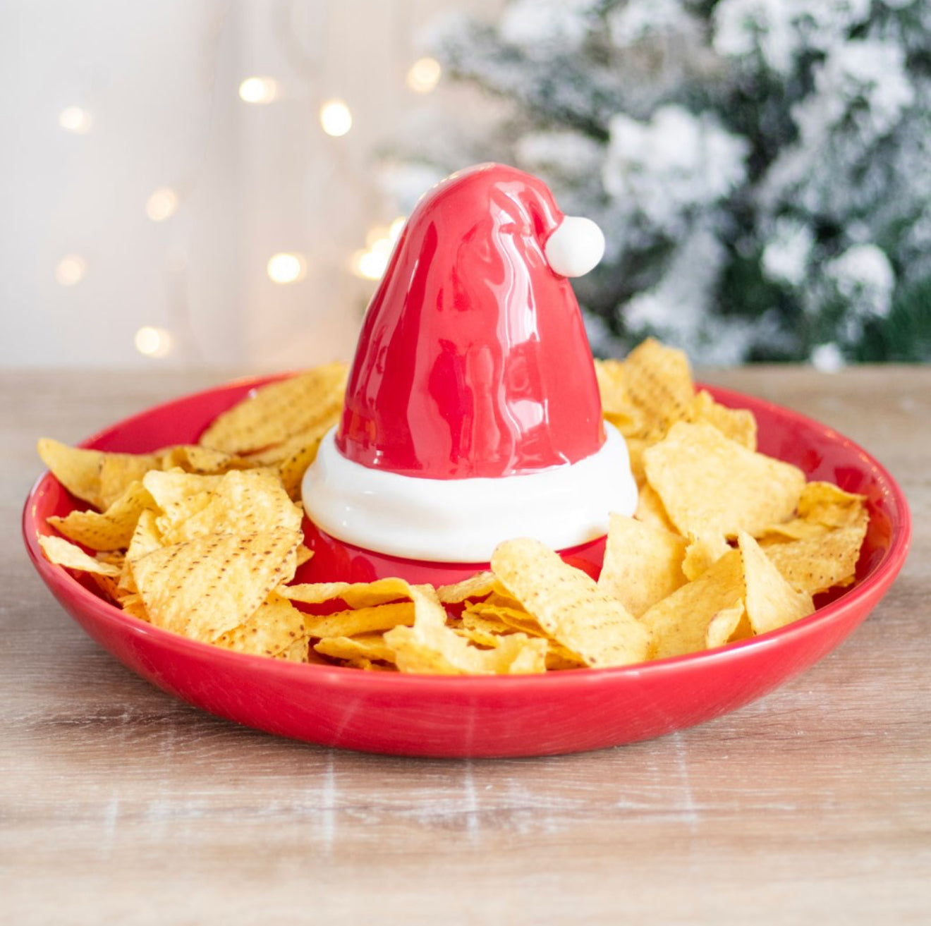 Red Santa Hat Chip and Dip Serving Dish